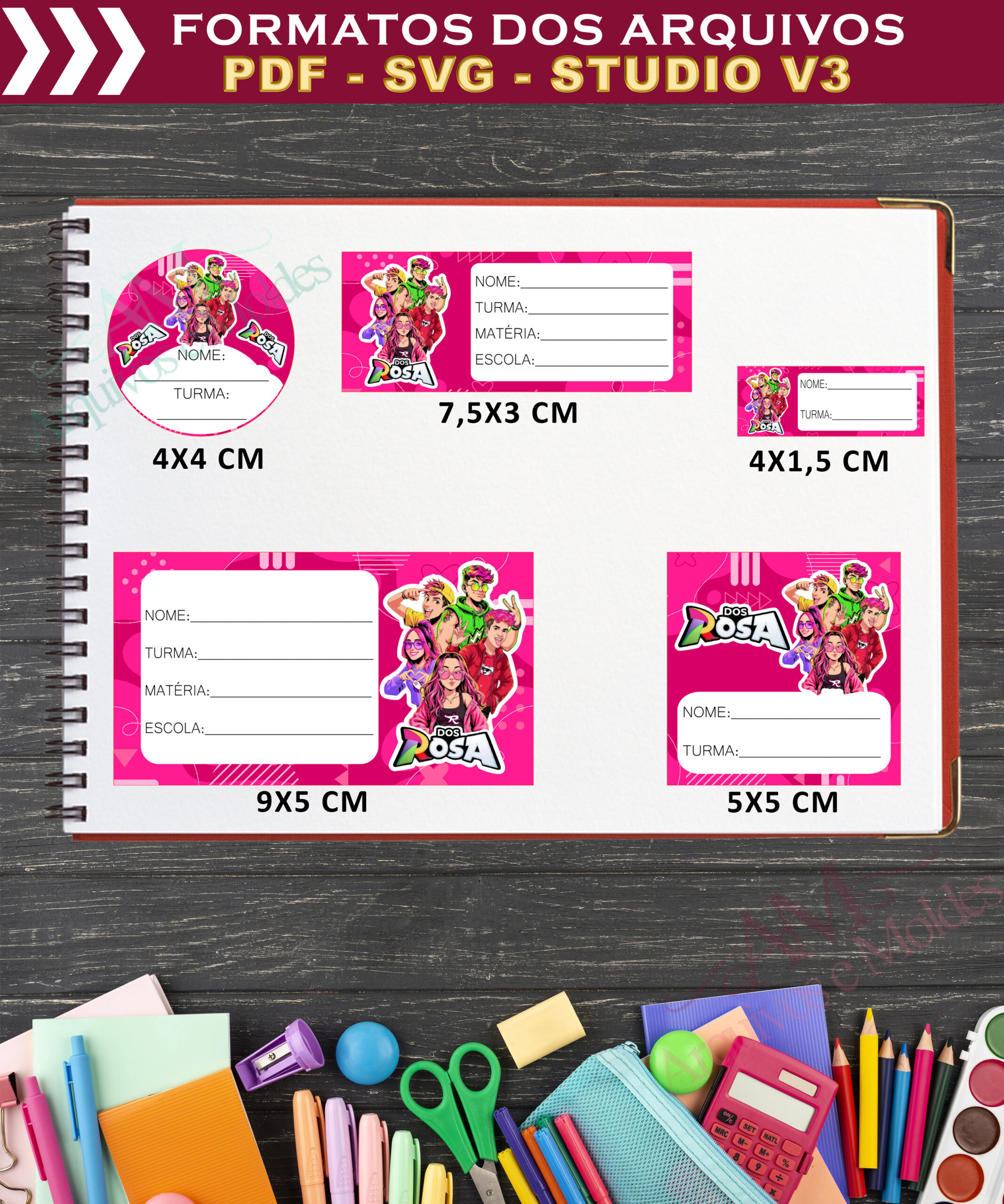 Etiquetas Escolares Grupo dos Rosa - Arquivo Digital | Mod 01